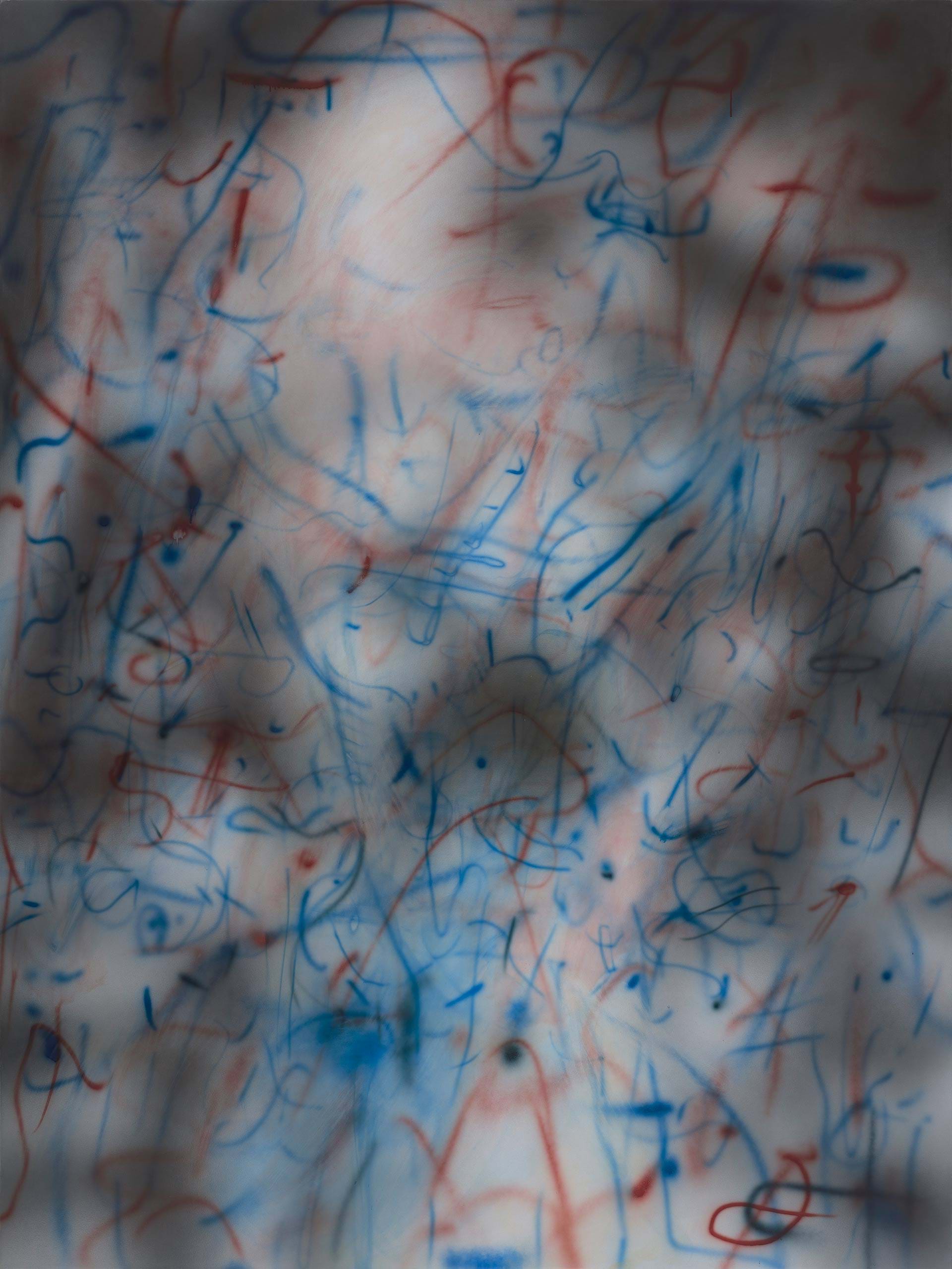 Julie Mehretu Rubber Gloves (O.C.), 2018 Ink and acrylic on canvas 96 x 72 inches Courtesy of the Artist and Marian Goodman Gallery, New York