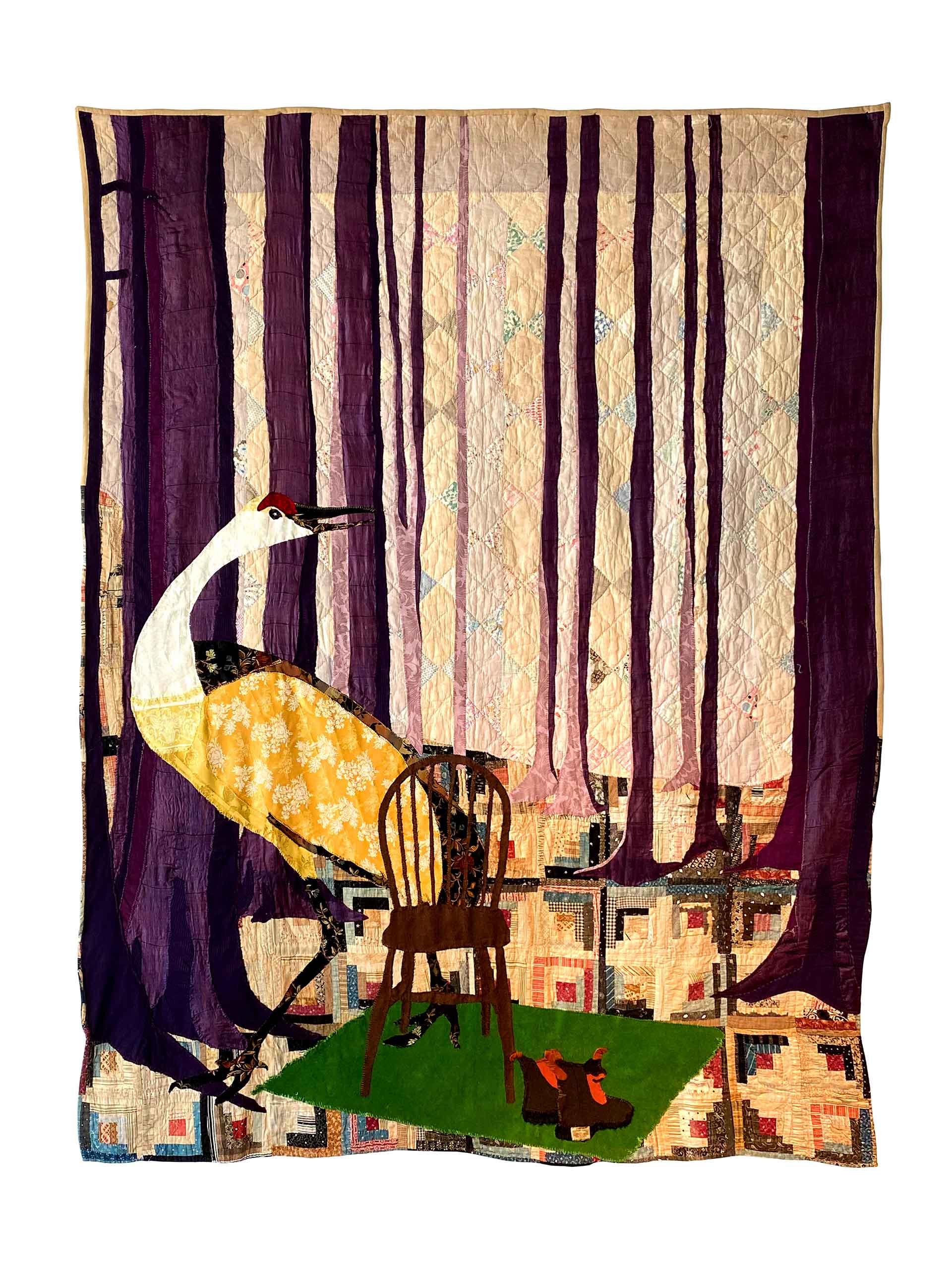 Jesse Krimes
Marion, 2021
Antique quilt, used clothing collected from incarcerated people, assorted textiles
88 x 72 inches