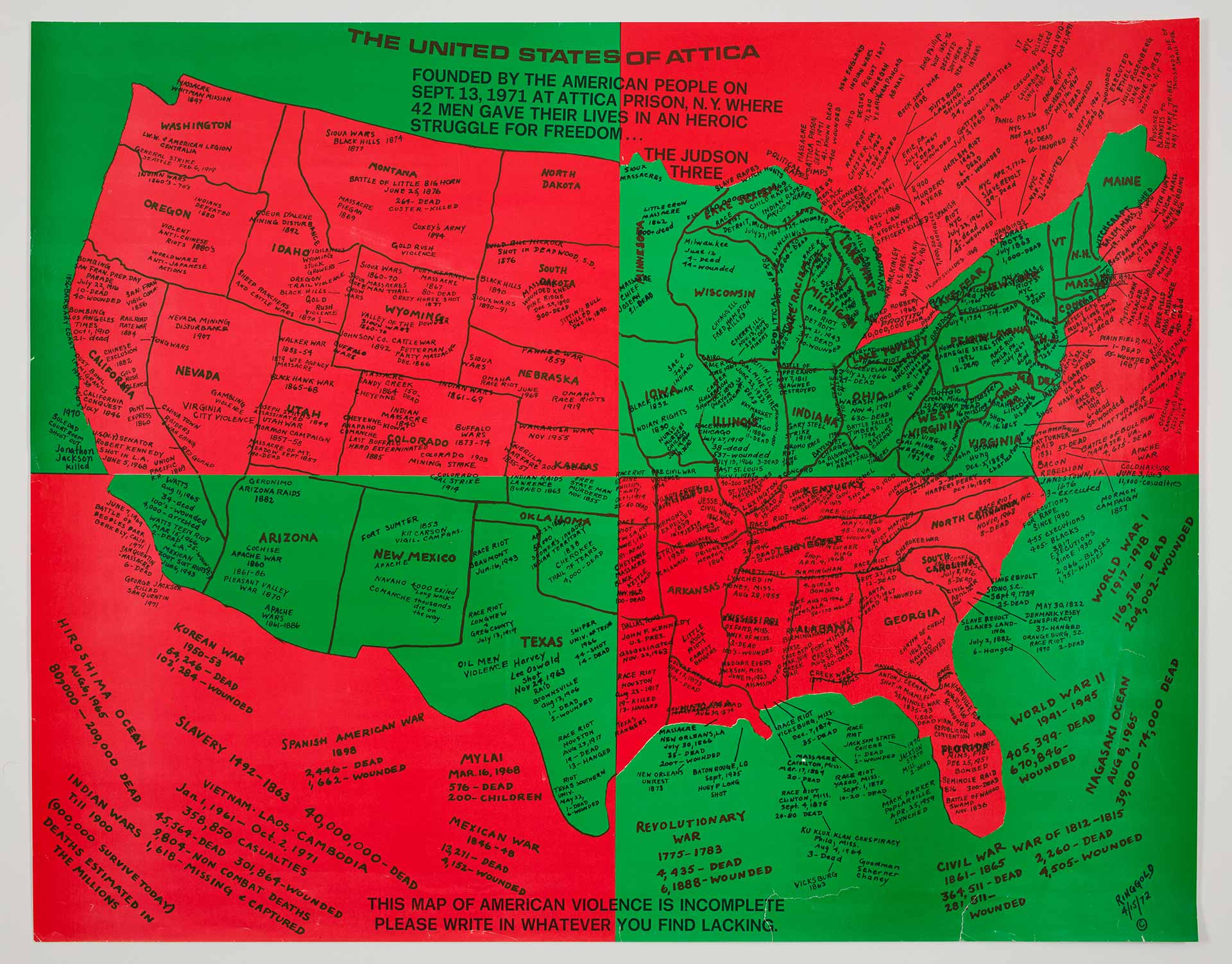 Faith Ringgold
United States of Attica, 1972
Offset poster
21 ¾ x 27 ½ inches