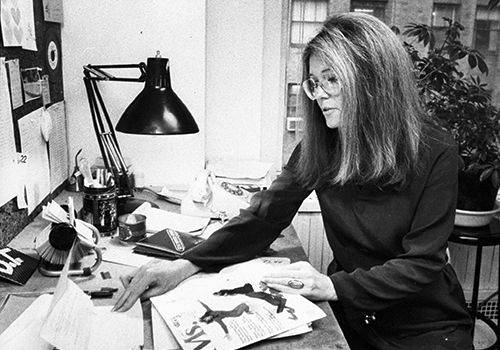 Gloria Steinem, feminist leader and founder of 'Ms.' magazine, at her desk. Photo by Mel Finkelstein/NY Daily News Archive via Getty Images