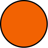 An orange circle with a black border