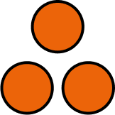 Three orange circles, each with a black border